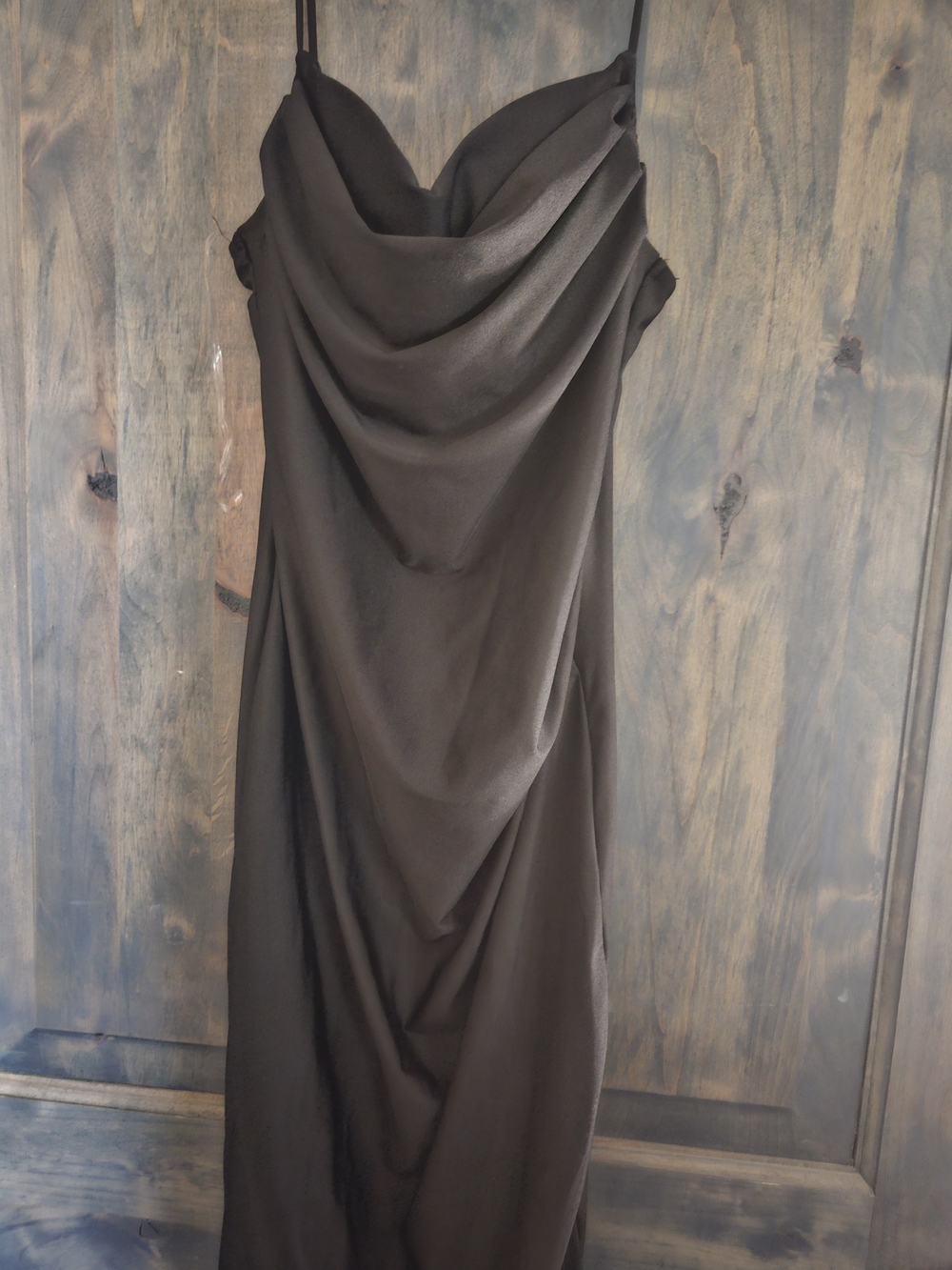 January 7 Black Satin Cowl Midi Slip Dress